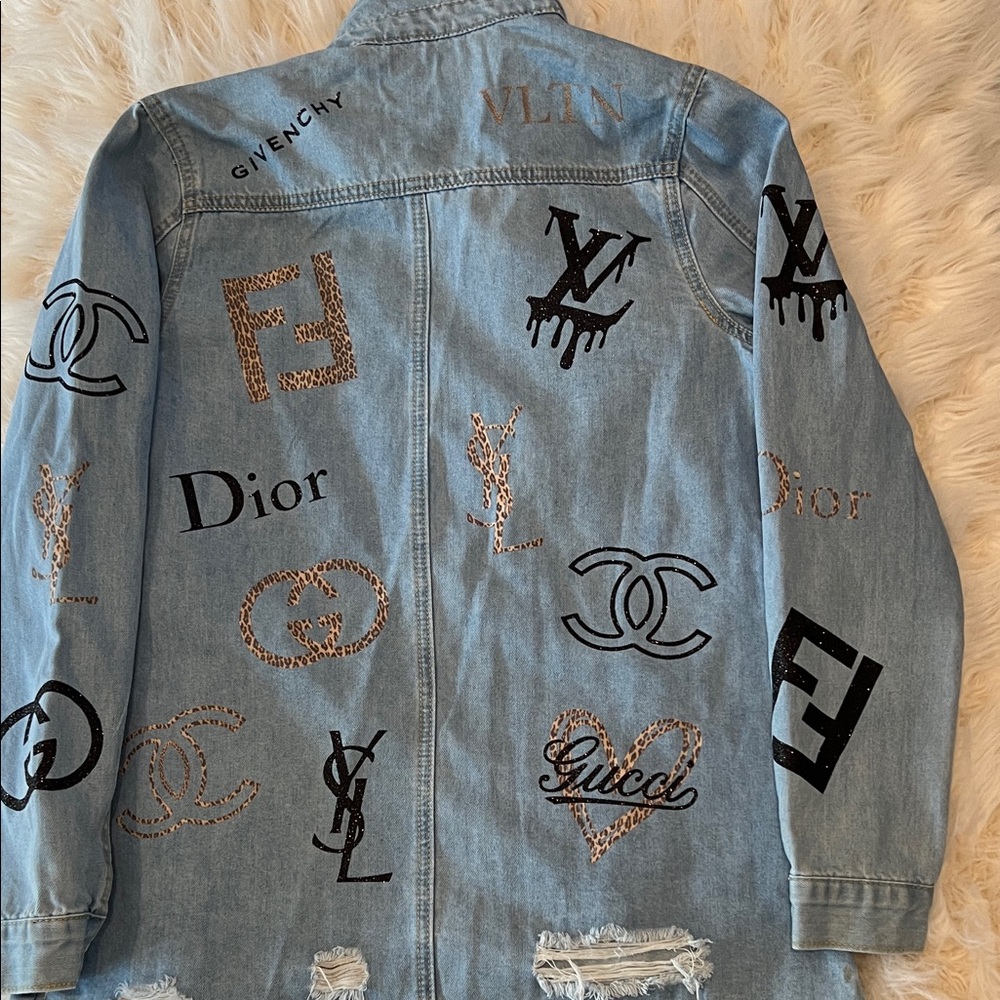 Dior Light Blue Distressed Denim Logo Patchwork Shirt Jacket - Picture 4 of 4